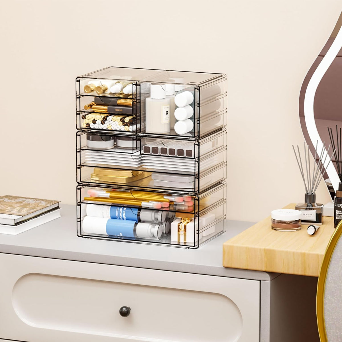 Yieach 3 Pack Clear Storage Drawers With 10 Drawers,Stackable 11.1” Large Acr...