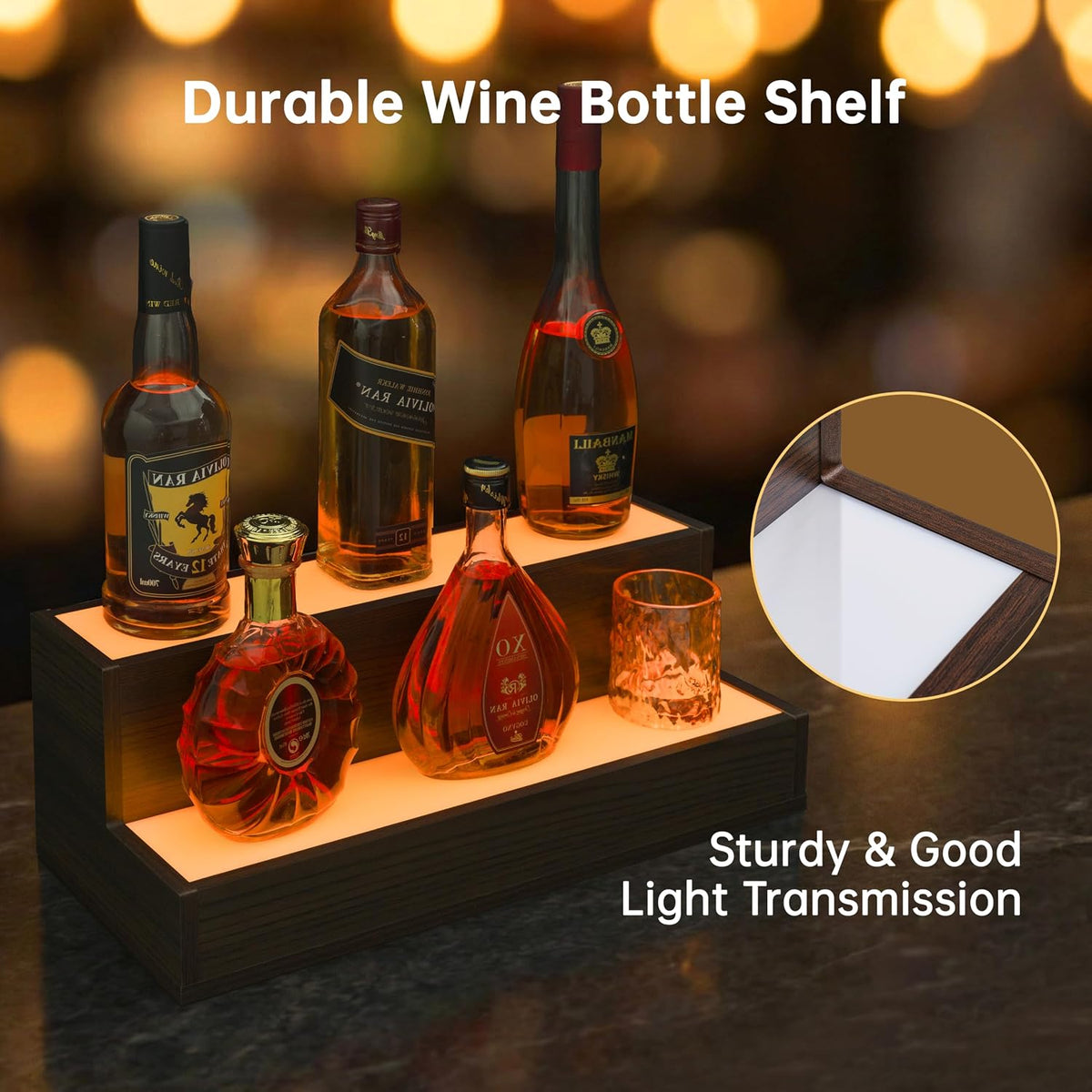 Cubehom Wine Rack LED Liquor Bottle Display Shelf for Home Bar Stand Decor