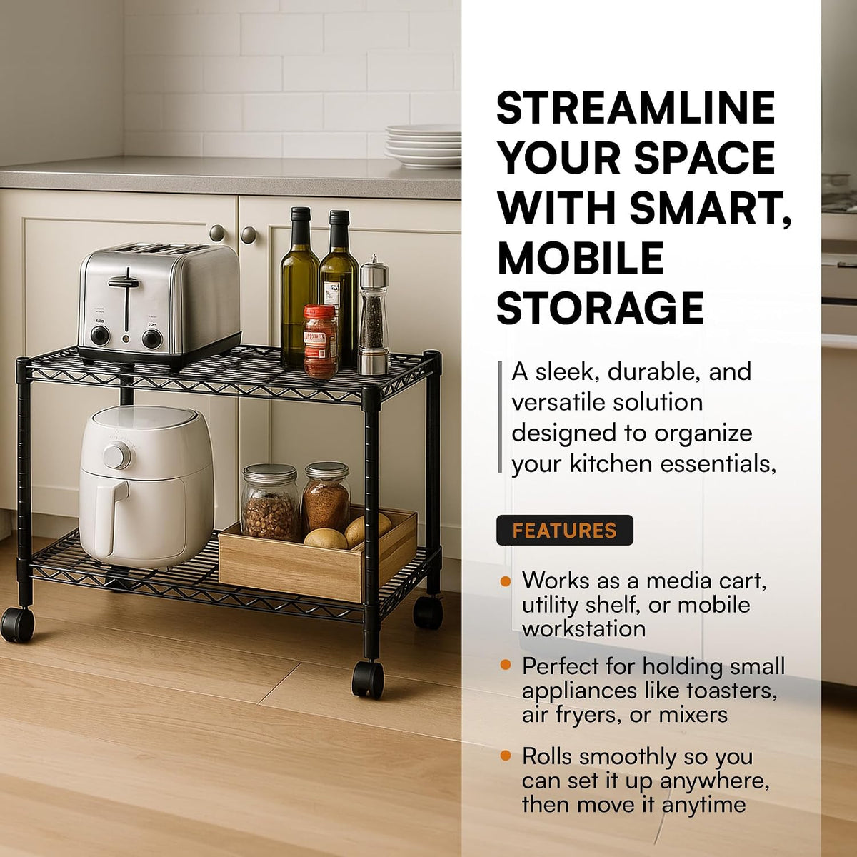2-Tier Media Shelf Organizer with Adjustable Shelves with 125-lb Capacity Per...
