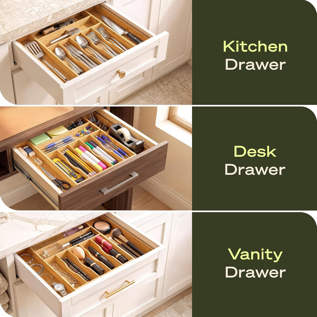 ROYAL CRAFT WOOD Luxury Bamboo Kitchen Drawer Organizer for Kitchen Organizat...