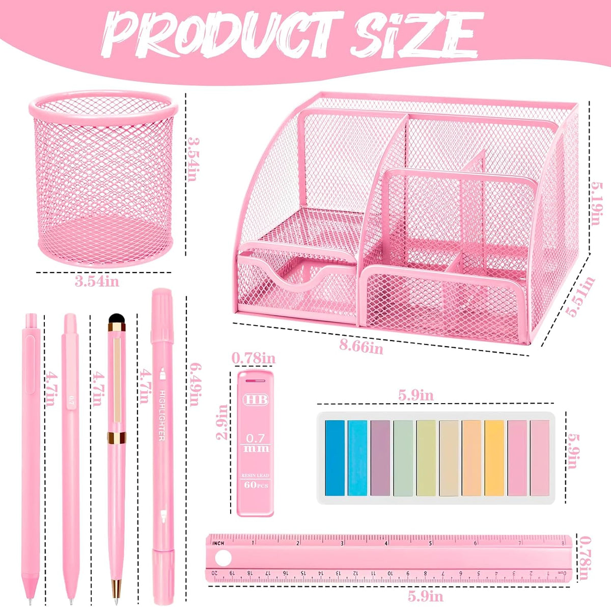 Pink Office Supplies, 17Pcs Pink Desk Accessories Set Include Stapler, Mesh D...