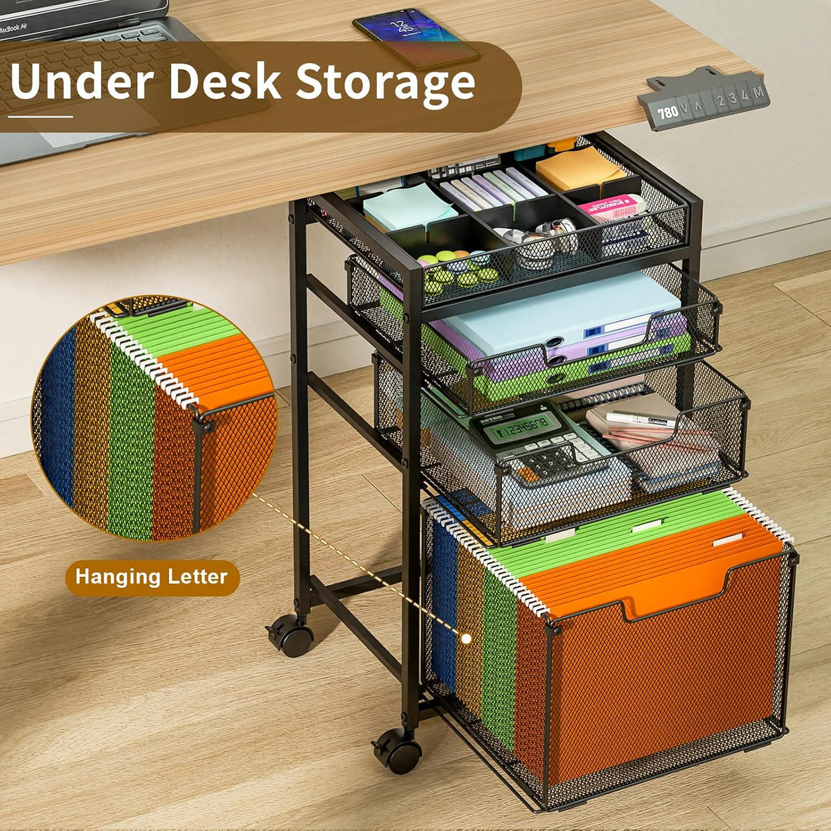 Rolling File Cart with 3 Storage Drawers, Under Desk Filing Cabinet with DIY ...
