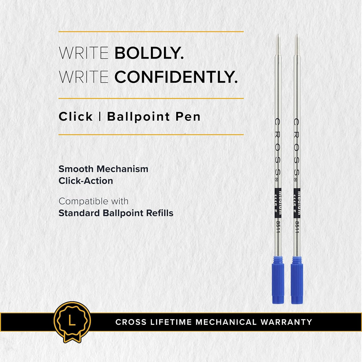 Cross Click Chrome Ballpoint Pen, Medium Point, Black Ink