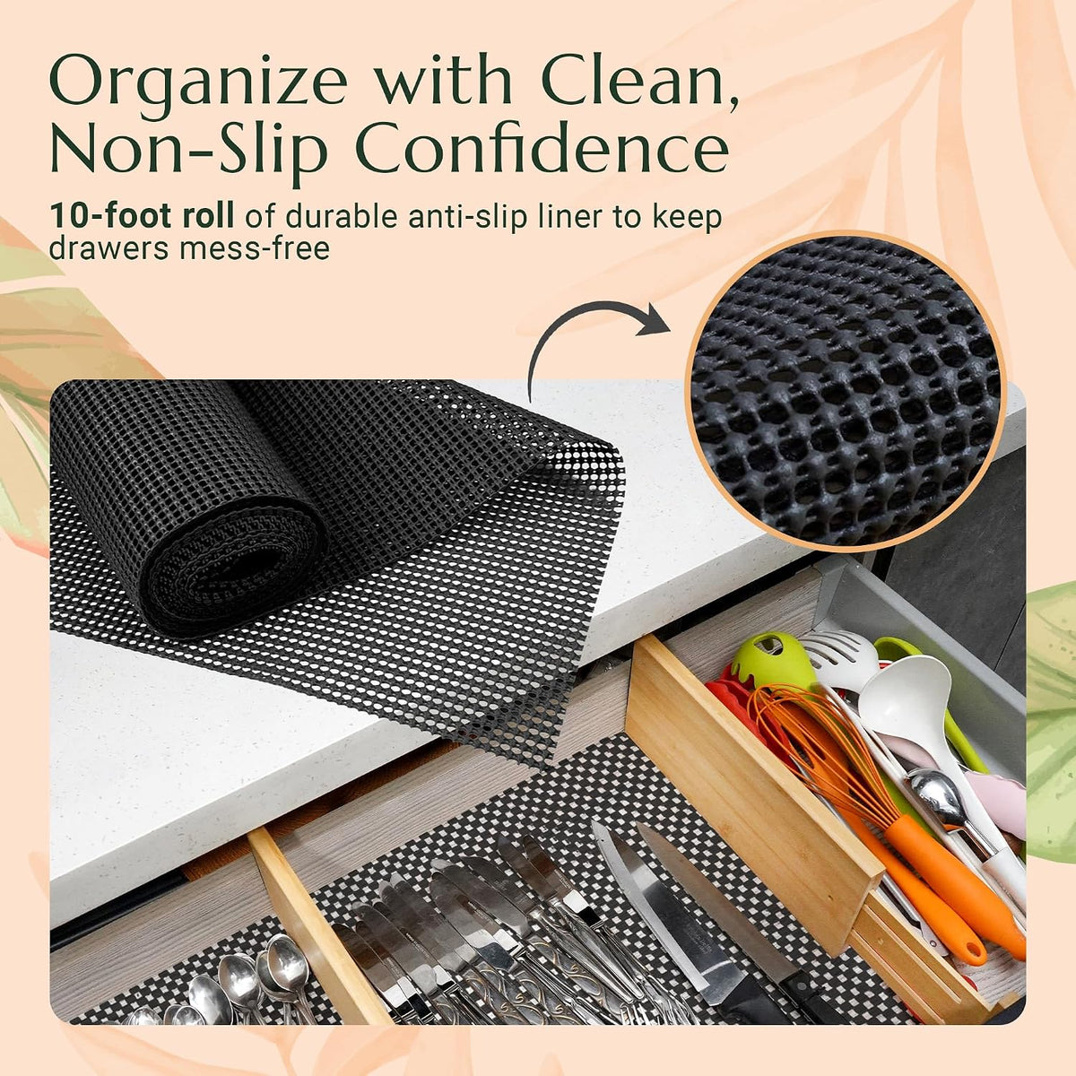 Bamboo Drawer Dividers 6 Pack with Non Slip Liner, Adjustable Expandable Draw...