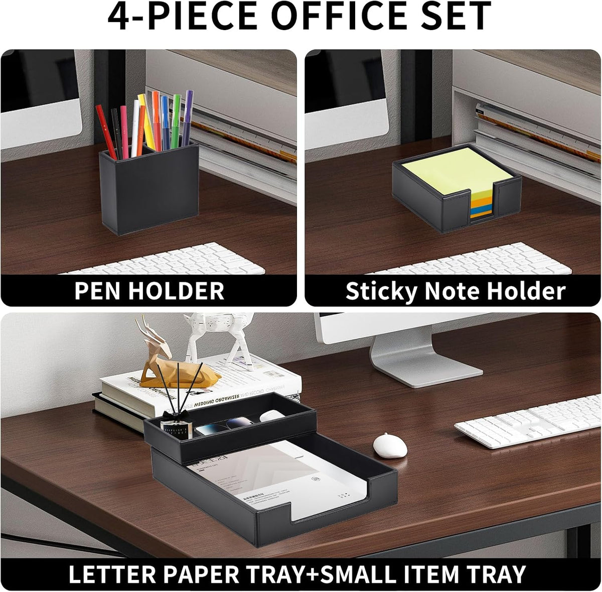 4 Pack Leather Office Supplies/Desk Organizer for Letter Paper Tray,Sticky No...
