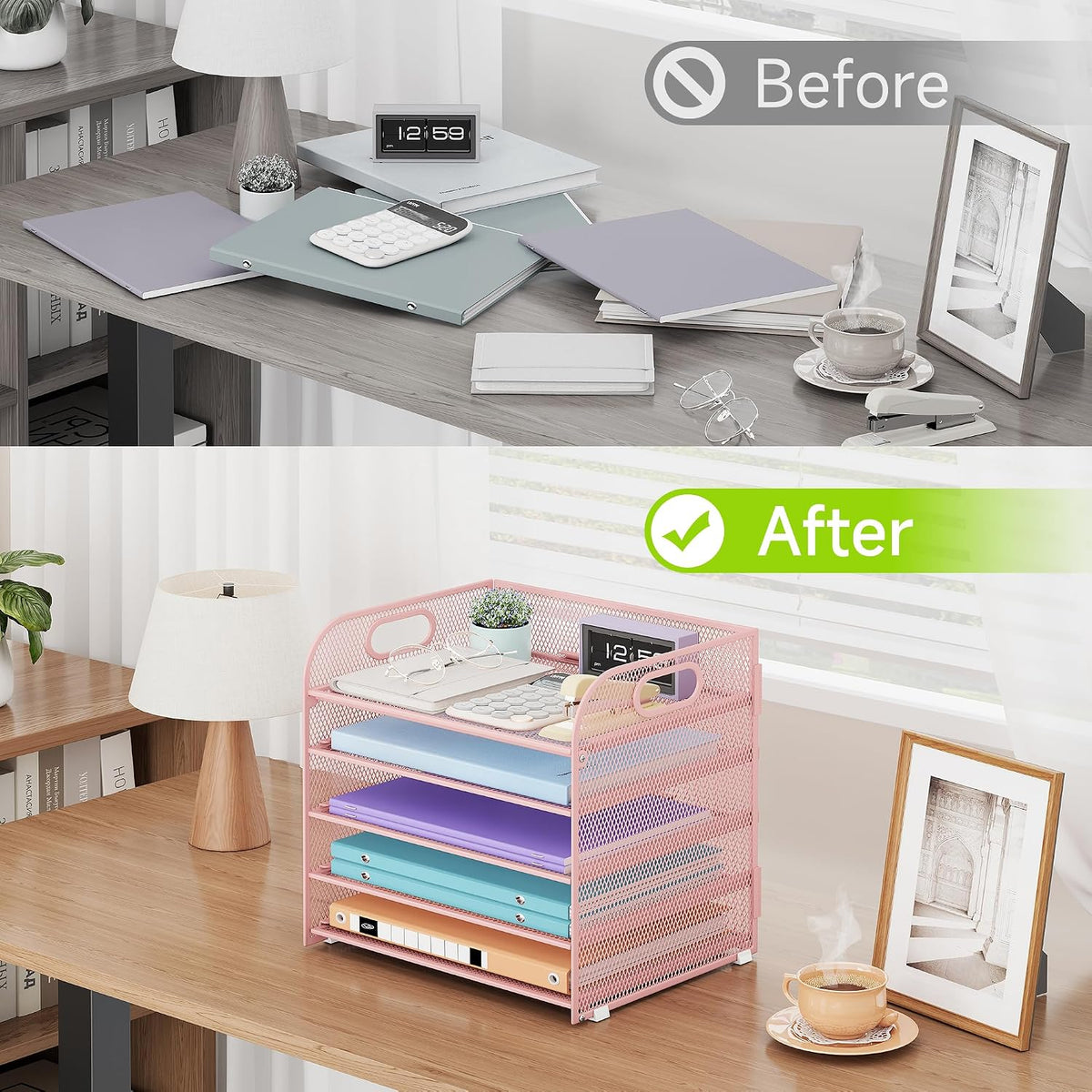 Cawukege 2 Pack 5 Tier Paper Organizer, Letter Tray with Handle, Mesh Desk Or...