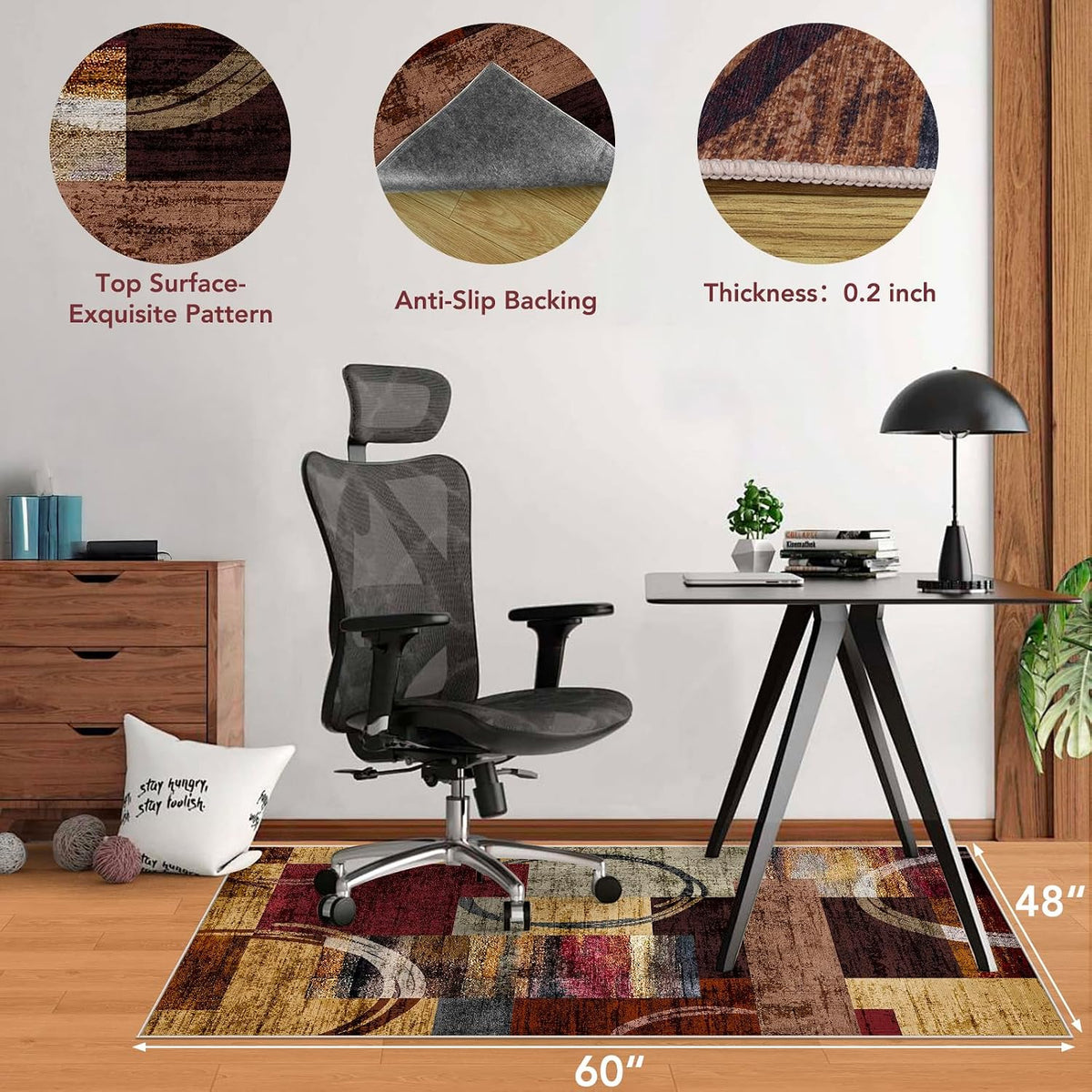 Office Chair Mat for Hardwood Floor&Tile Floor,48"X 60"-Geo Multi