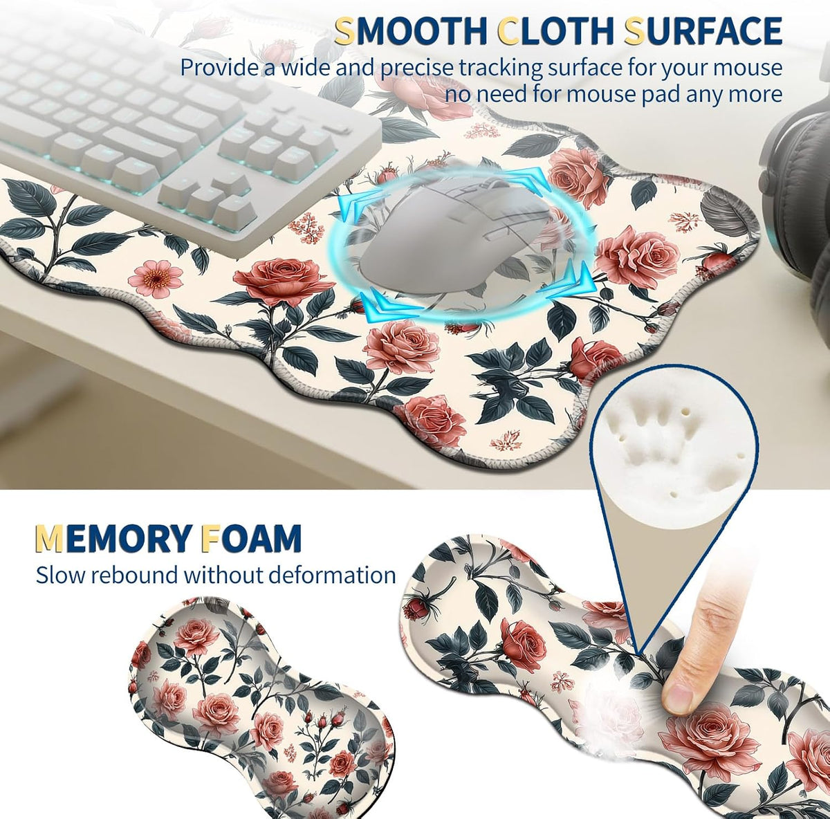 Keyboard Mouse Pad Set,Retro Flowers