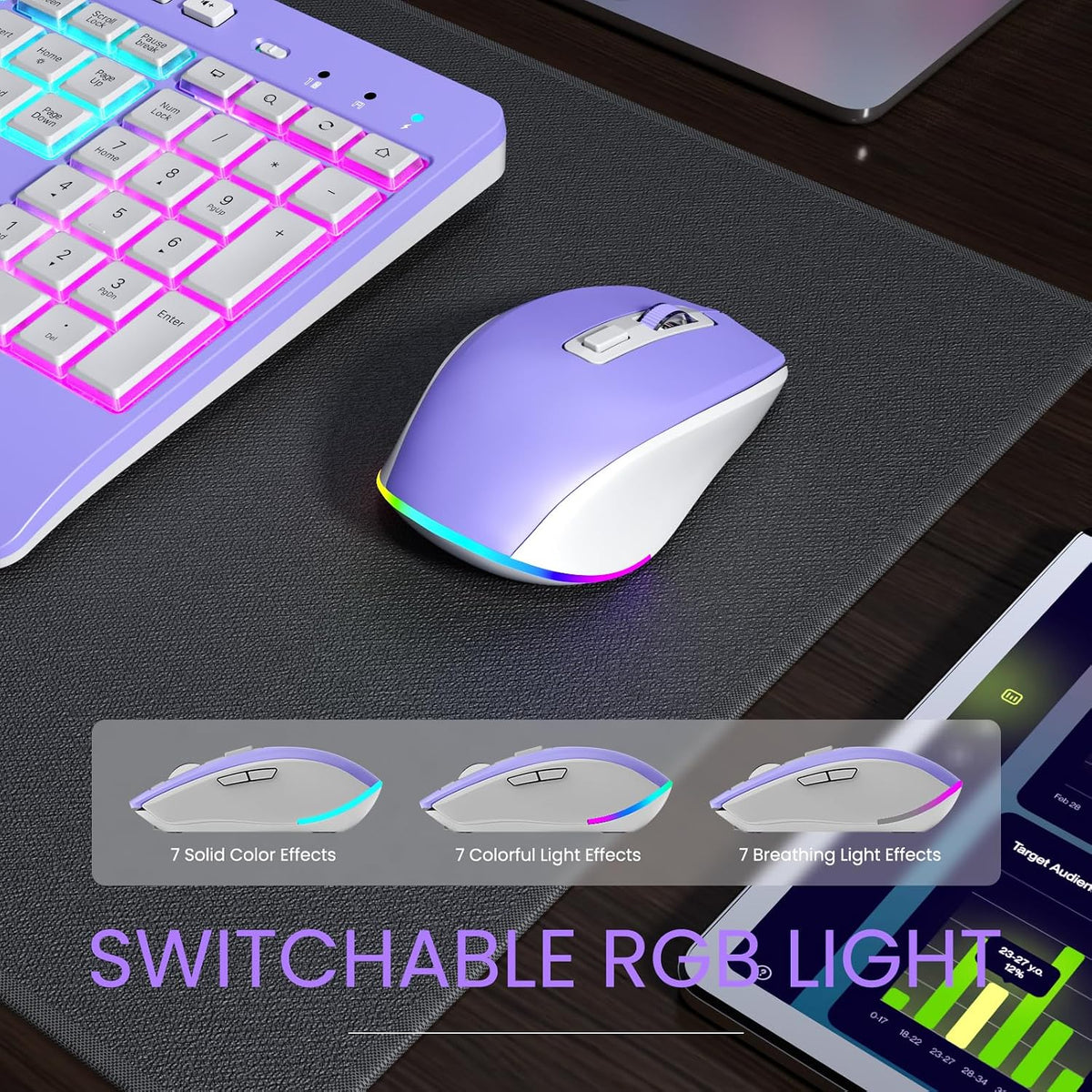 Wireless Keyboard and Mouse Combo- VEILZOR 2.4G Rechargeable Keyboard with Ph...