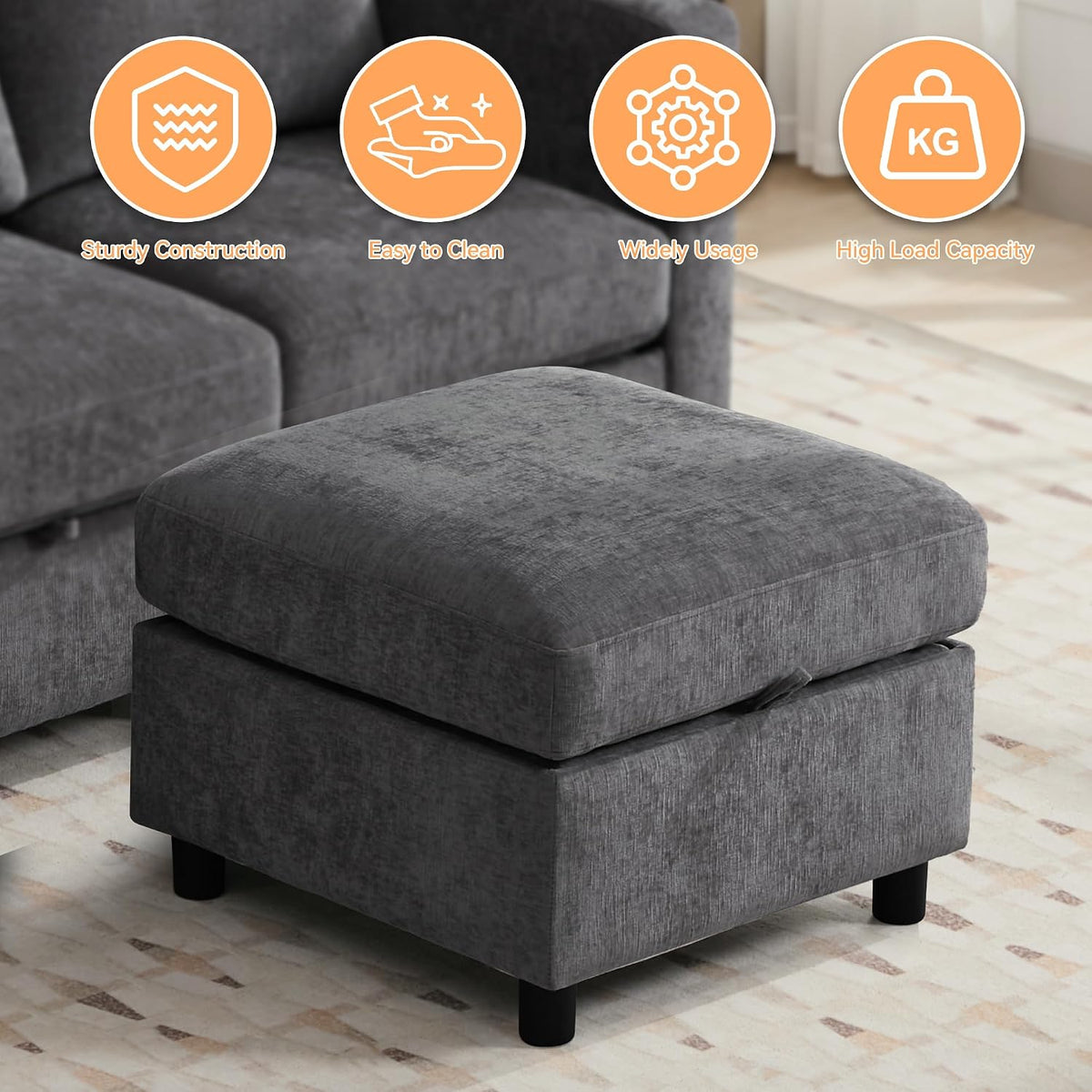WUTUTUEE 25" Square Storage Ottoman for Modular Couch, Convertible Footr...