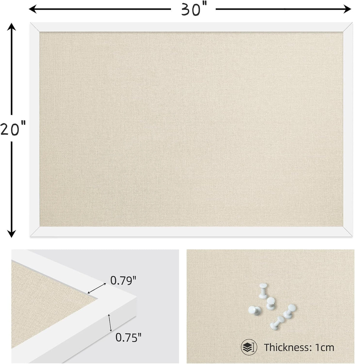 20"x30" White Framed Natural Wood Tone Bulletin Board, Pin Board