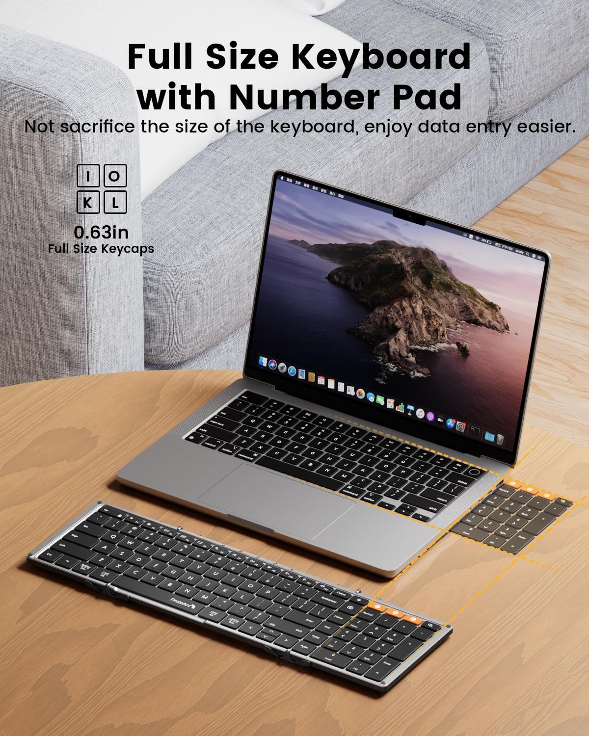 ProtoArc XK01 Plus Backlit Foldable Keyboard, 105-Key Full-Size, Gray