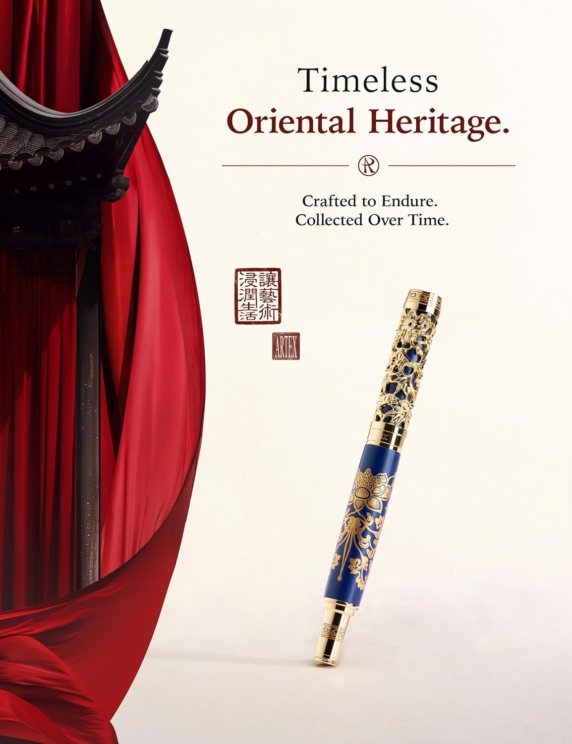 ARTEX x National Palace Museum Gold Lotus Rollerball Pen & Marble Stand Set