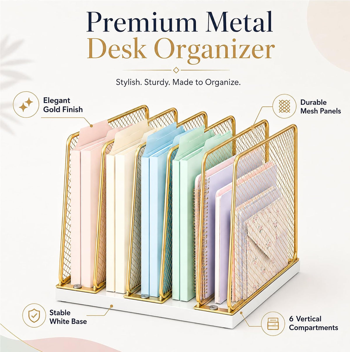 OPNICE Desk File Organizer, Mail Organizer, Large, Gold