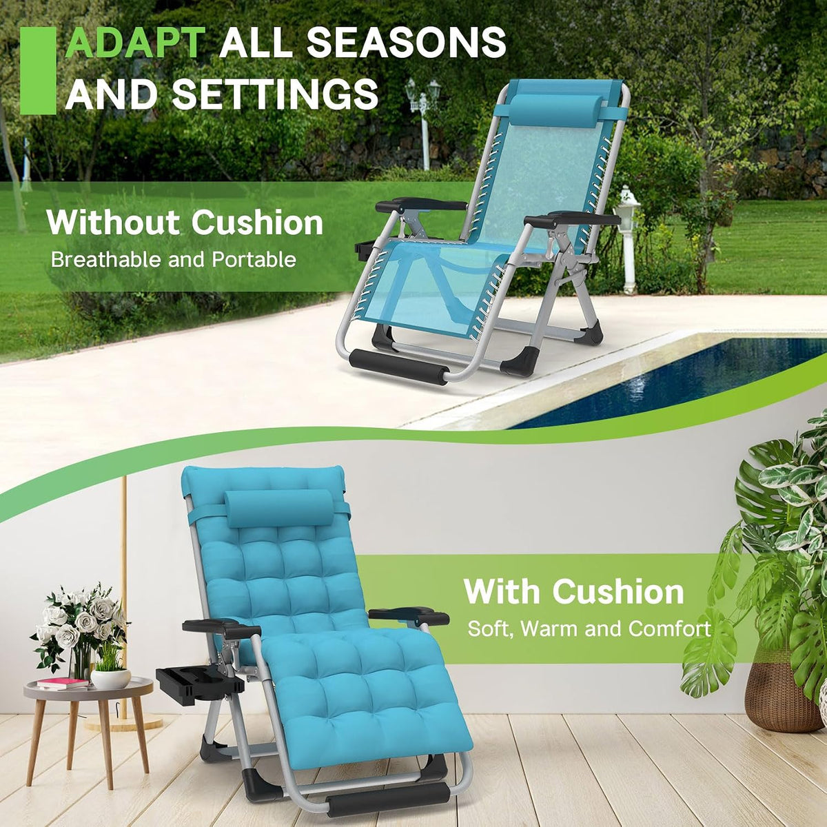 ZENPETIO 29In XL Zero Gravity Chair, 440LBS with Cushion
