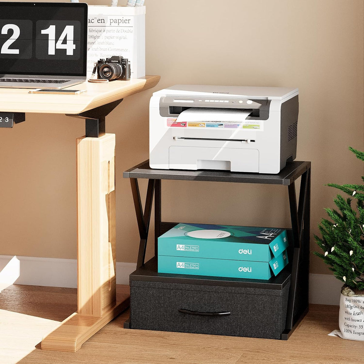 aboxoo Printer Stand for Desk with Storage Drawer, 2 Tier Desktop Or Under De...