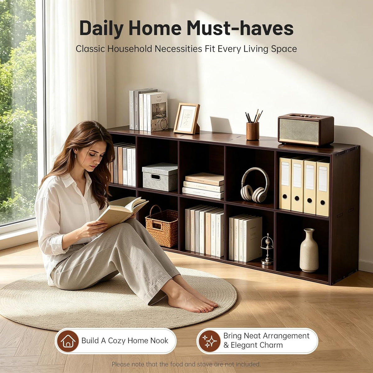 10 Cube Storage Organizer - Pine Wood Bookshelf - Cube Shelf - Vertical or Ho...