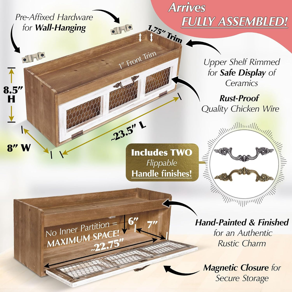 Felt Creative Home Goods Farmhouse Chicken Wire Countertop Shelving Organizer...