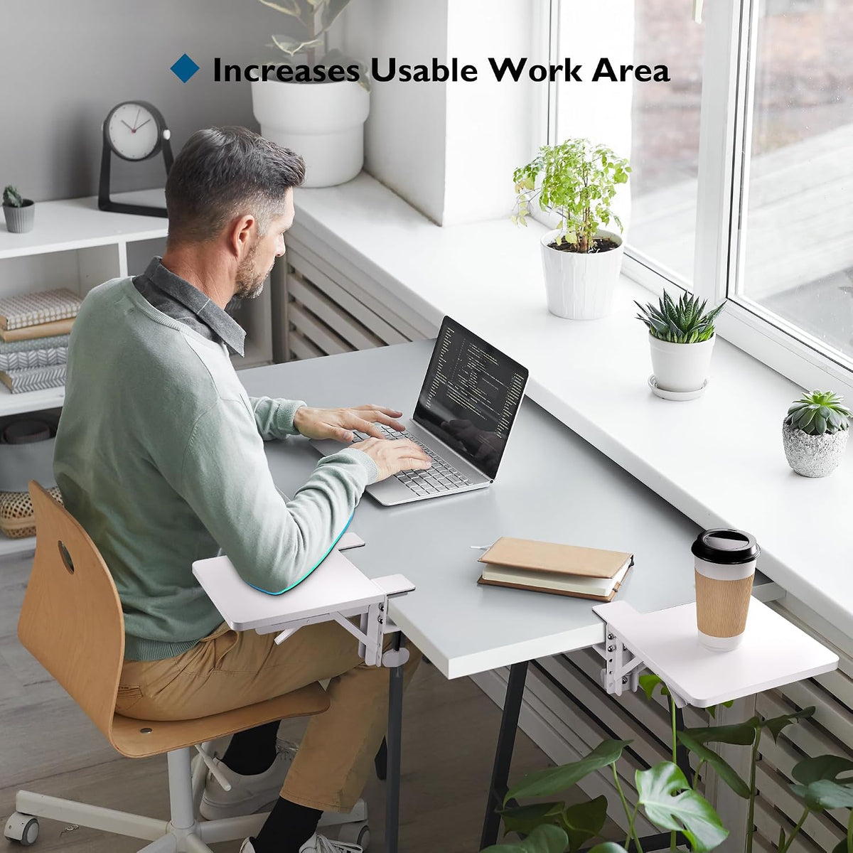 BONTEC Ergonomic Desk Extender Tray, 9.5"x9.1" Table Mount Arm Wris...