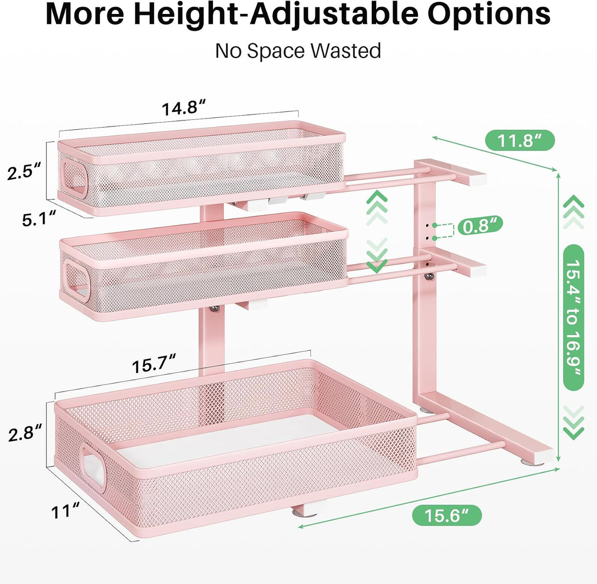 Kitstorack Under Sink Organizer, 2-Pack 3-Tier Height Adjustable Thickened Me...