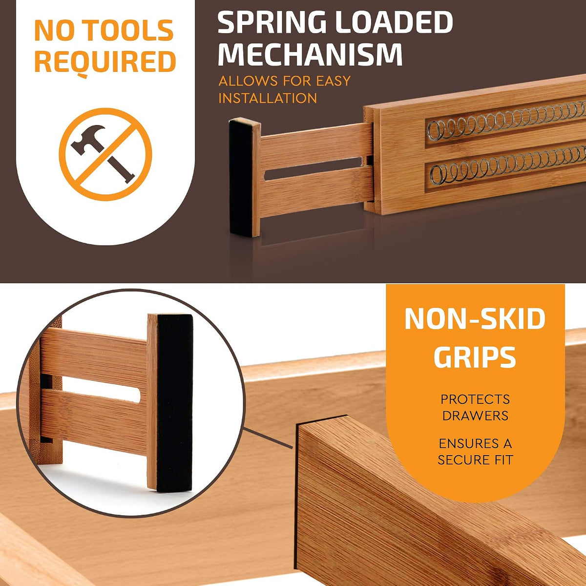 Bambüsi Bamboo Corner Kitchen Shelf and Adjustable Bamboo Drawer Dividers Org...