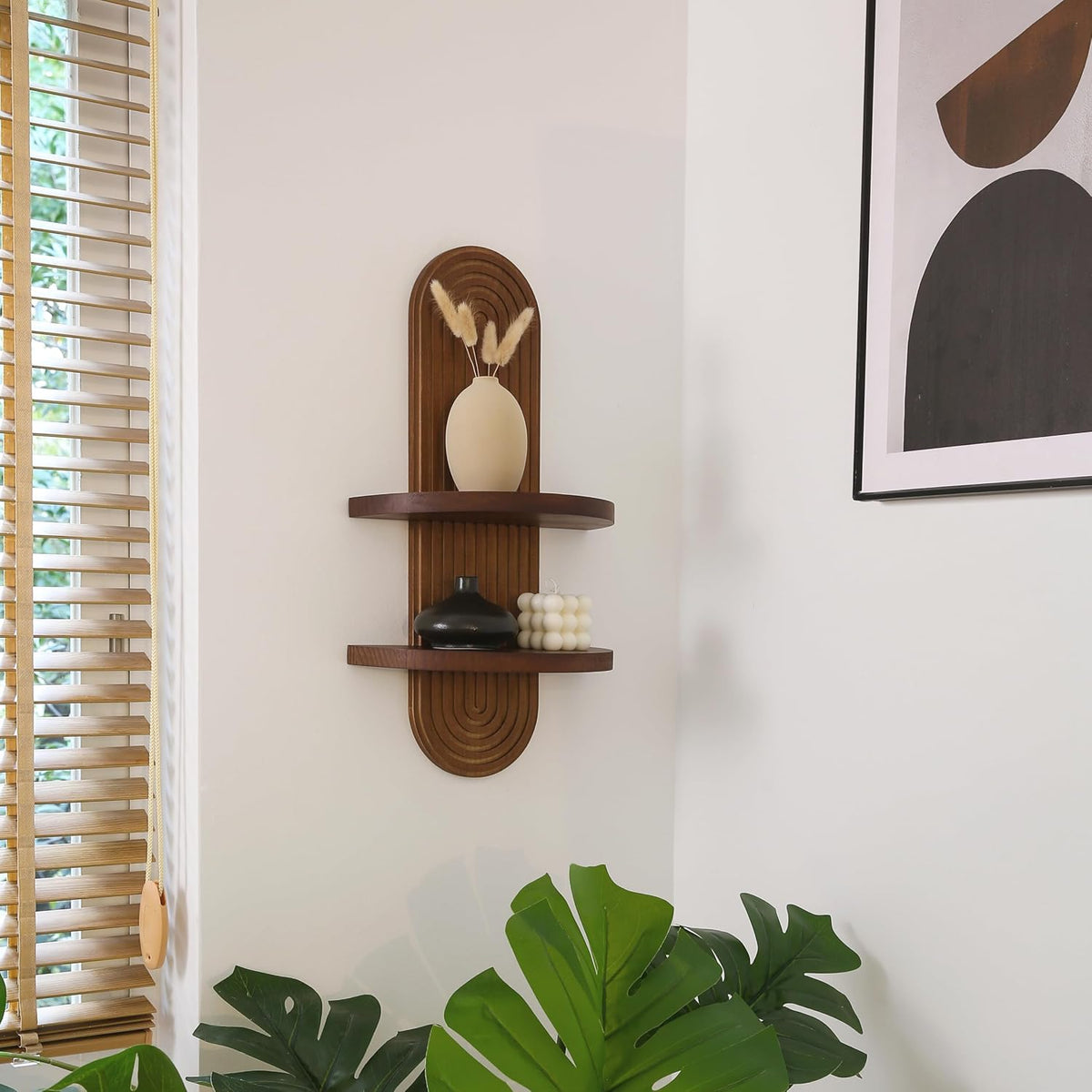 GRID FORTE Mid-Century Wall Double Shelves with Arched Wood Design