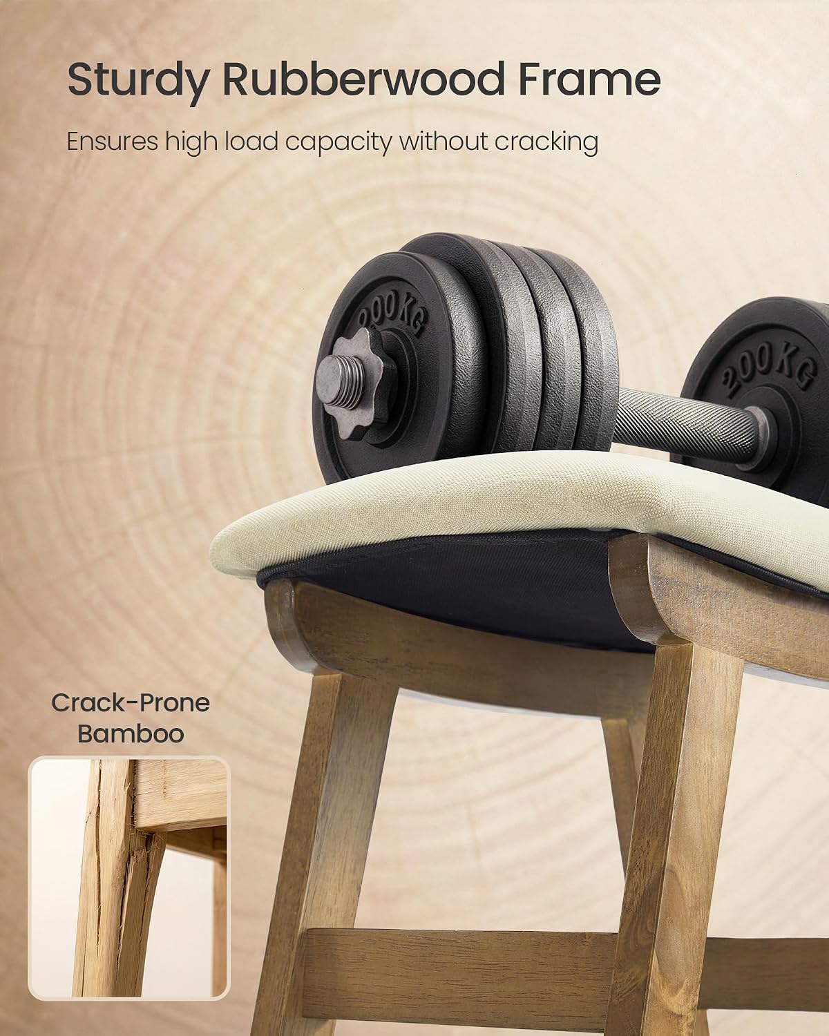 SONGMICS Foot Stool Ottoman, Padded Foot Rest Under Desk, Solid Wood Frame