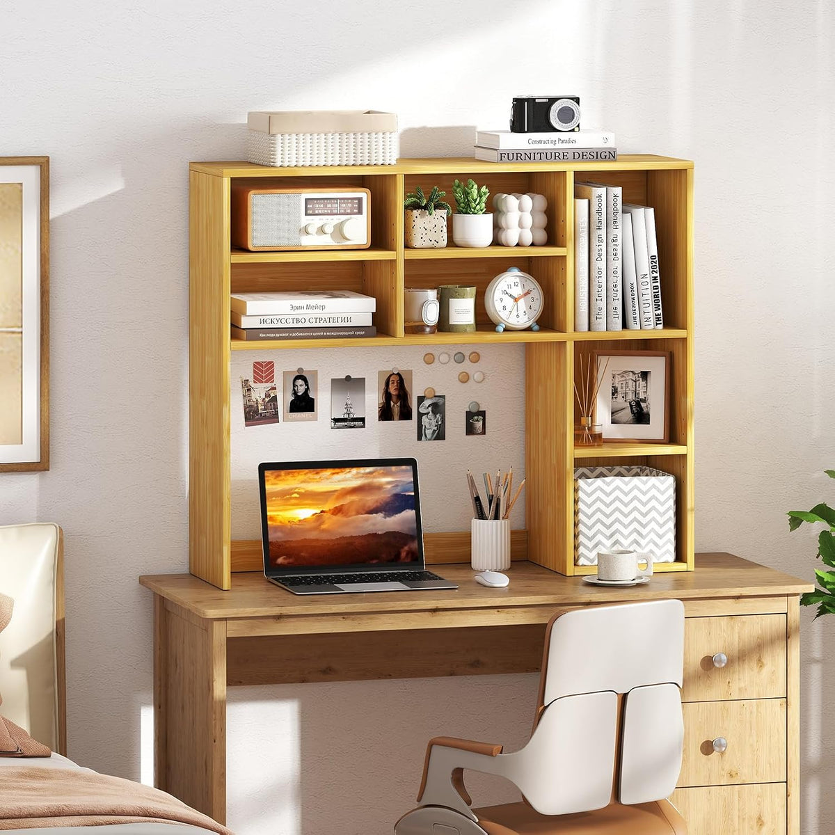 GOFLAME 7 Cubes Desktop Bookshelf, 37” Desk Organizer Shelf with 3 Adjustable...