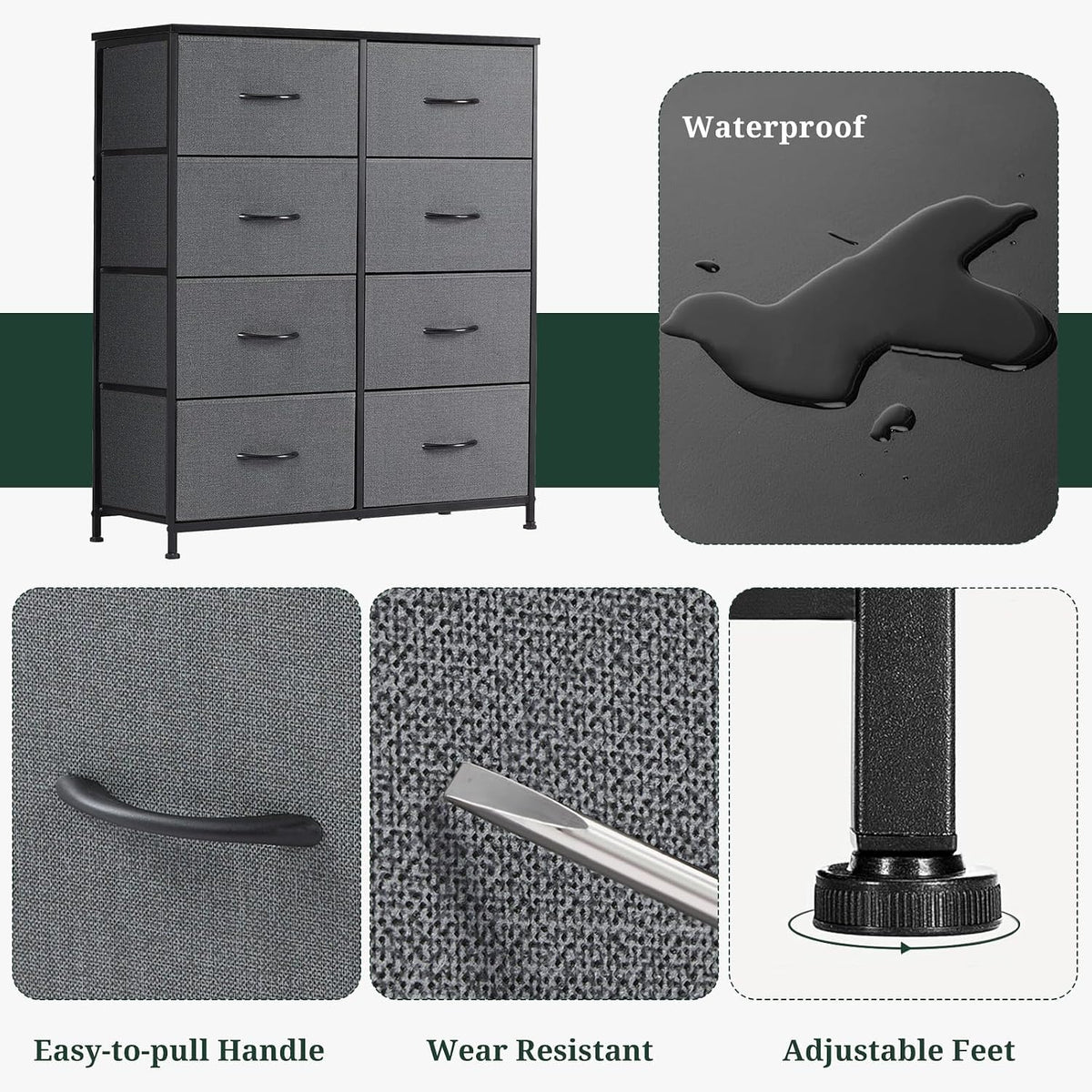 8-Drawer Dresser for Bedroom, Anti-Tip Tall Storage Organizer