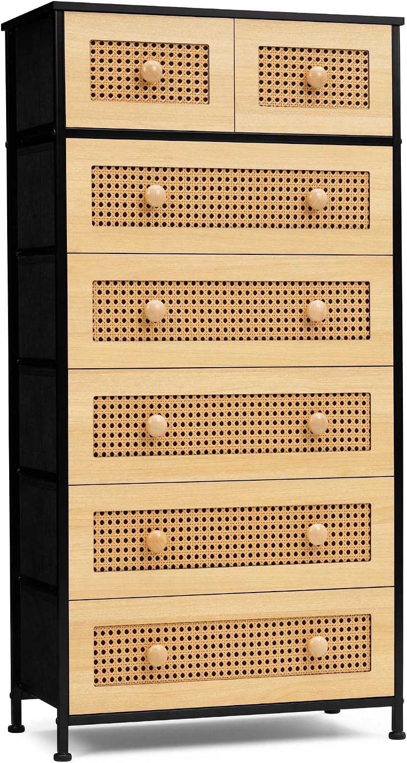 Crestlive Products Rattan Dresser Tall Storage Tower, Chests of Drawers, Easy...