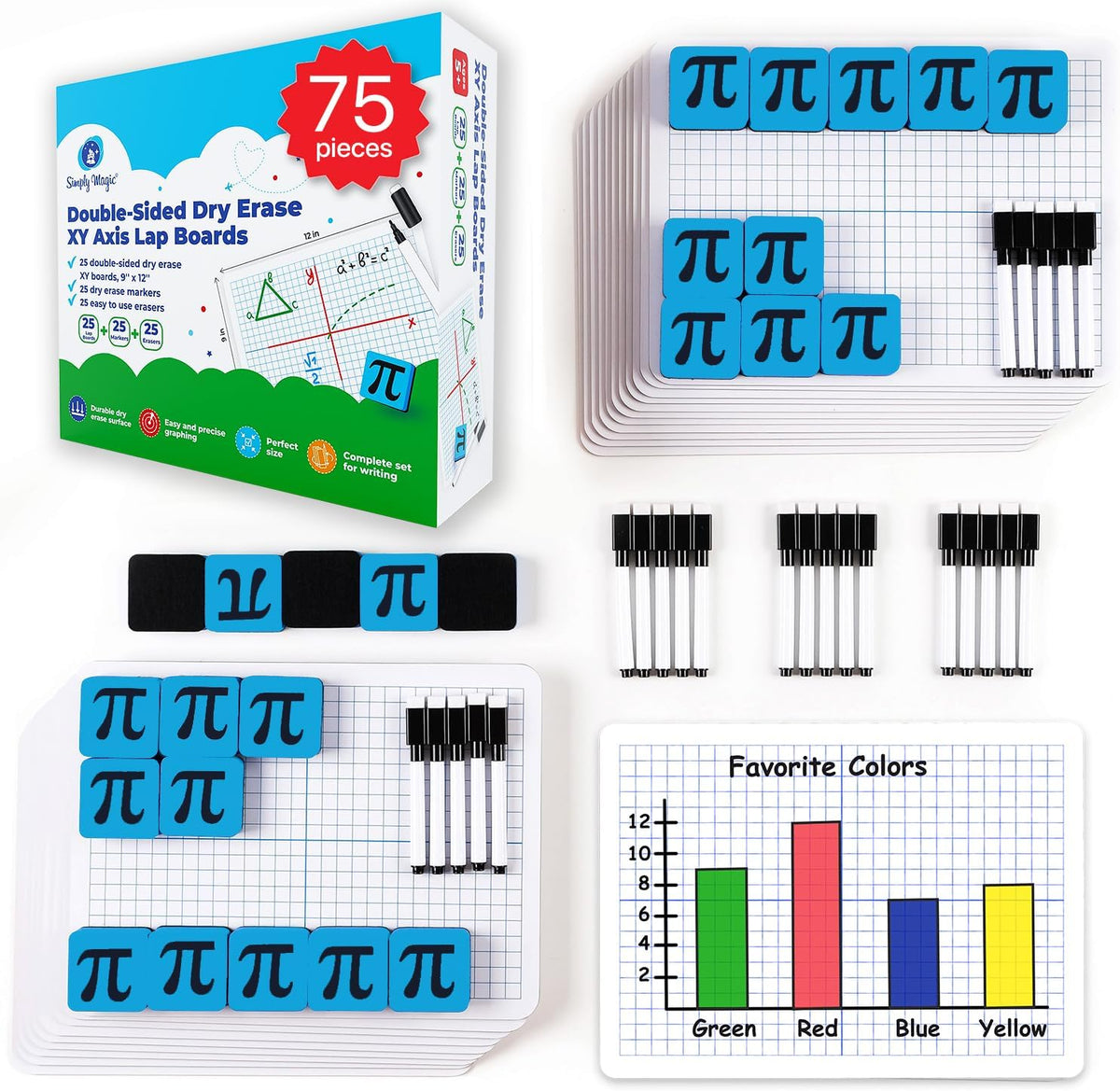 Simply Magic 25 Pack Double-Sided Dry Erase Graph Lap Boards - 12''x9...