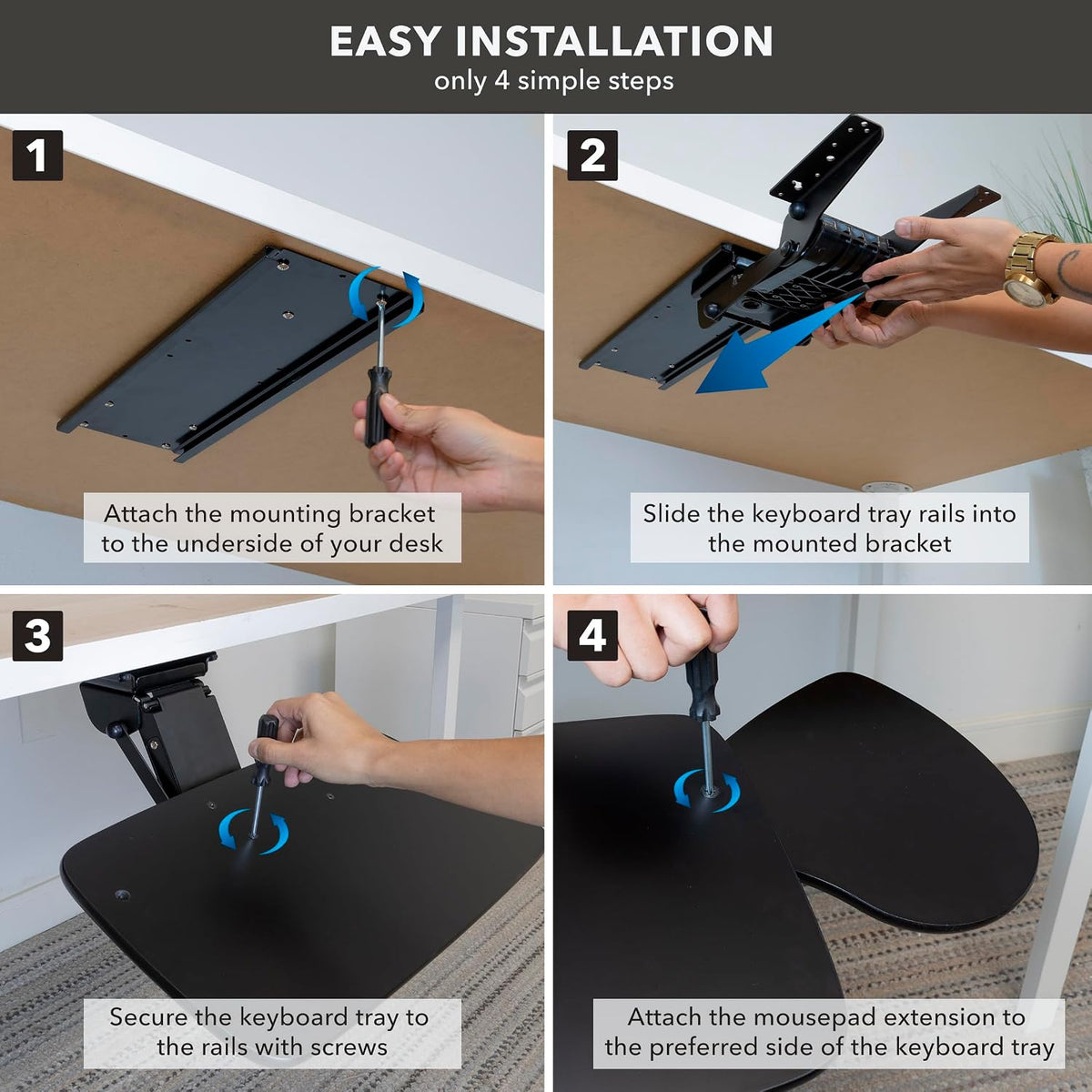 Mount-It! Under Desk Keyboard Tray with Wrist Rest, 15in Slide-Out, Black