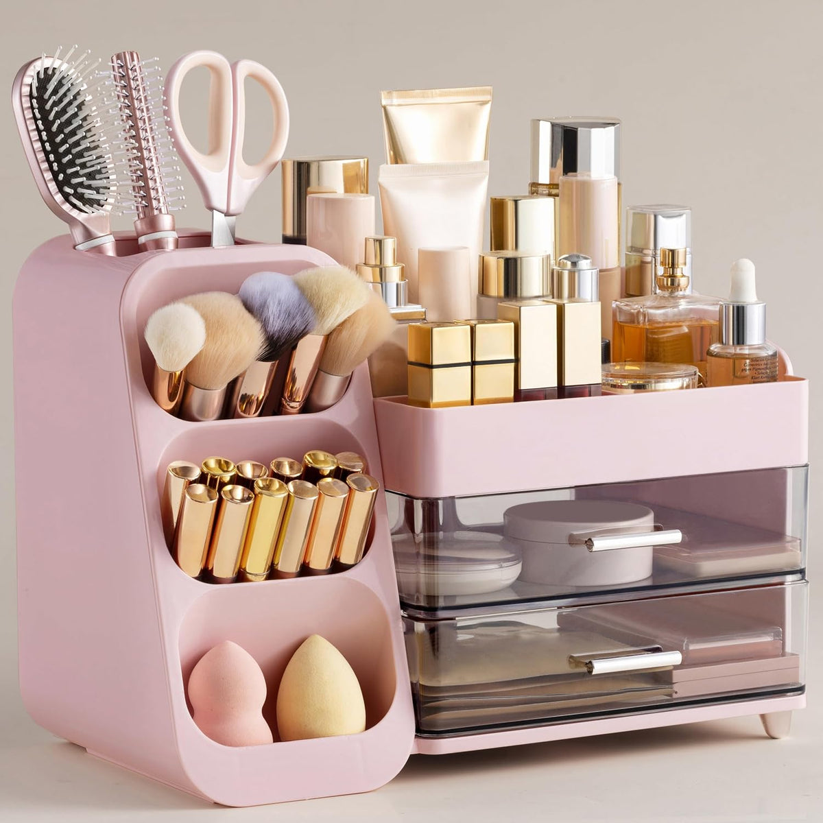 HBlife Makeup Organizer with Brush Holder for Vanity, Large Plastic Bathroom ...