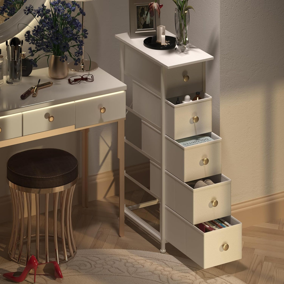 GiftGo Narrow Dresser Cabinet Vertical Slim Dresser Chest of Drawers Skinny S...