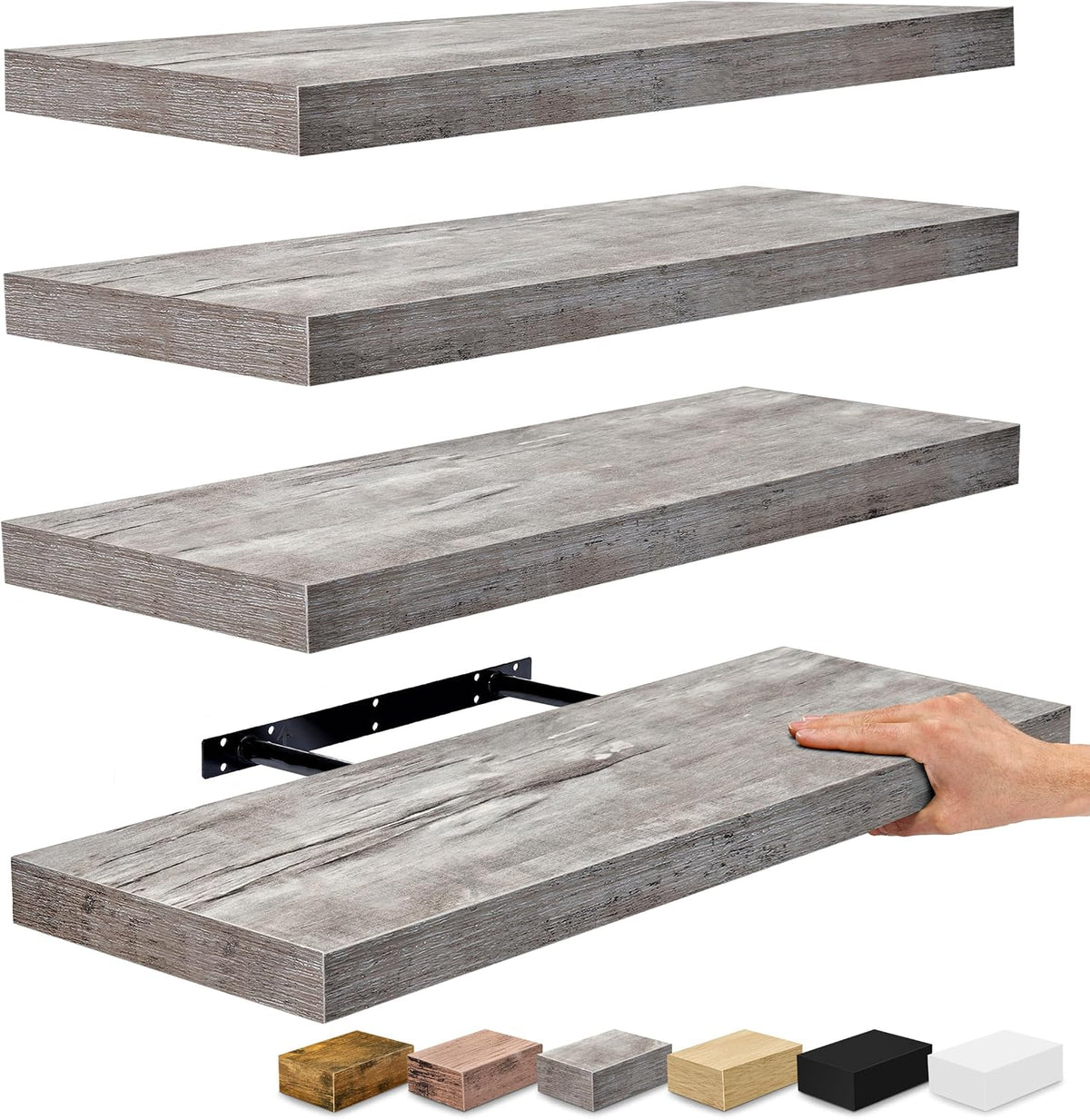 Sorbus Floating Shelves for Wall, Wood Wall Storage (4 Pack, Gray)