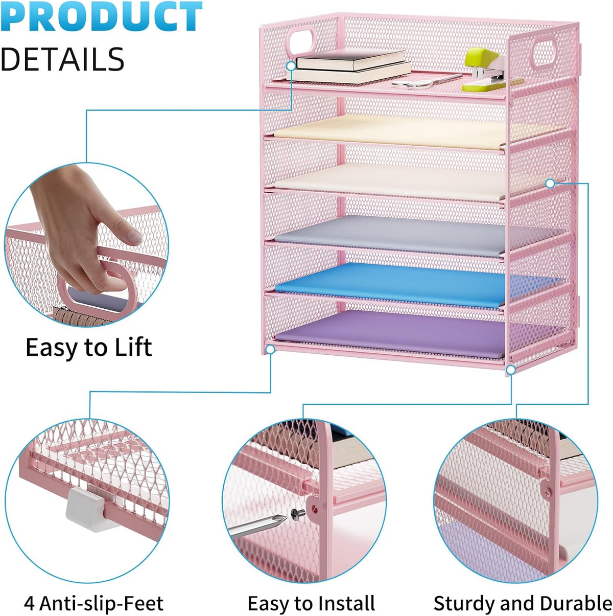 Marbrasse 6 Tier Paper Organizer Letter Tray - Mesh Desk File Organizer with ...