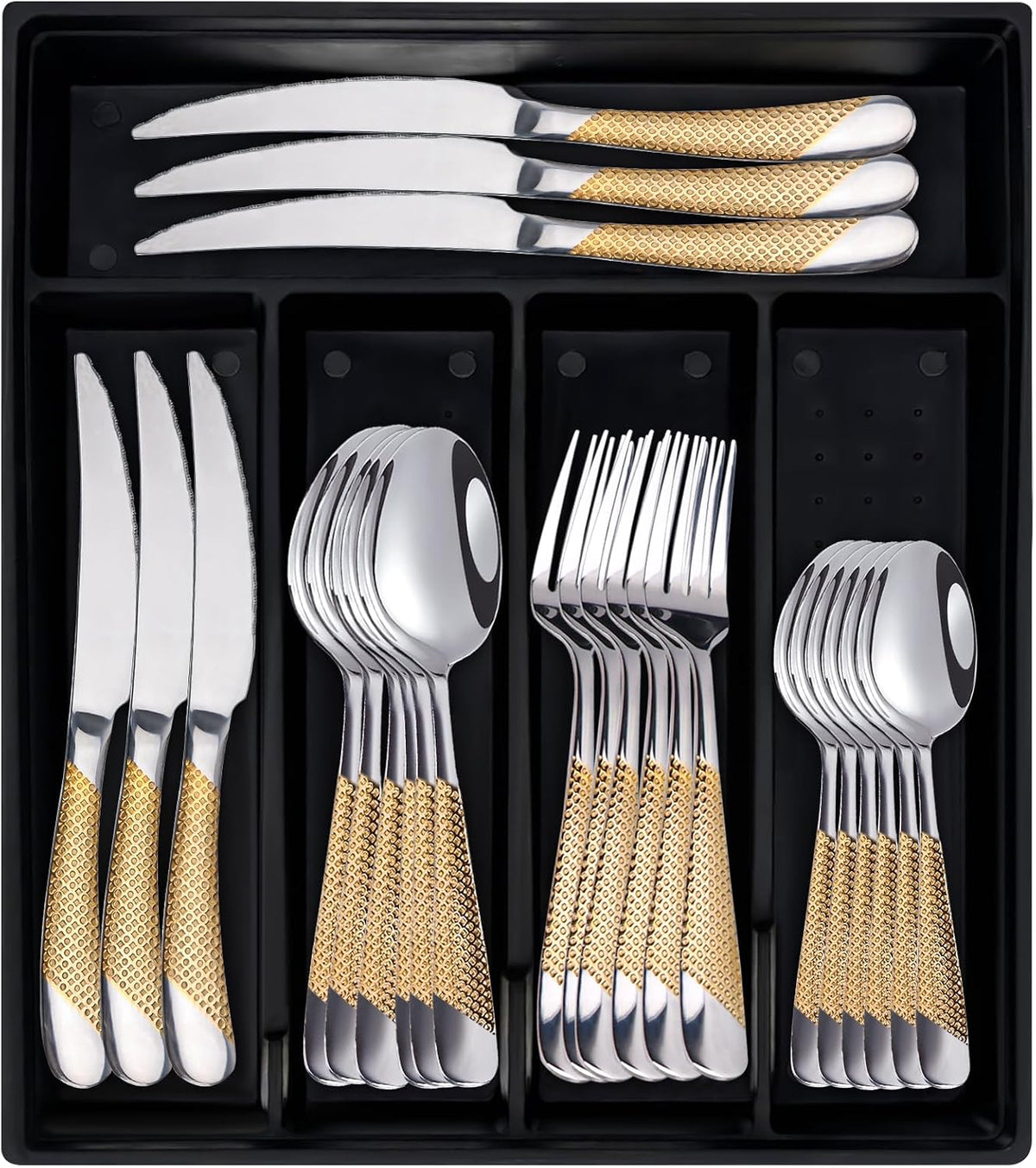 24-Piece Silverware Set with Organizer, Stainless Steel Flatware for 6, Cutle...