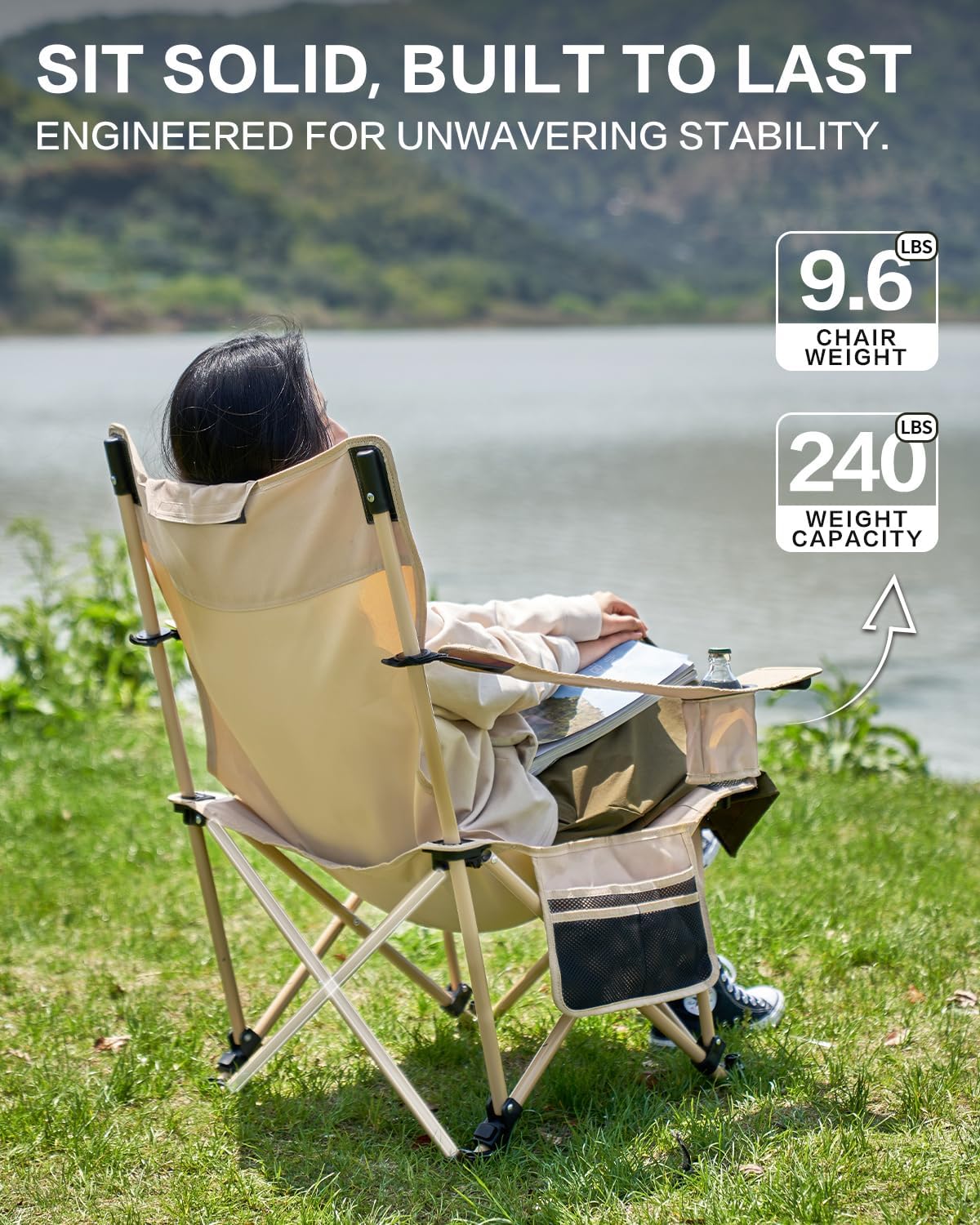 MOBI GARDEN Reclining Camping Chair with Foot Rest, Folding Lounge Chair