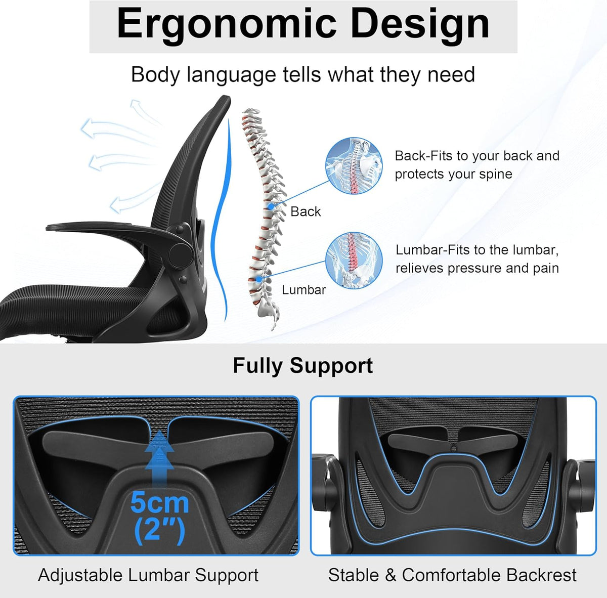 Primy Drafting Chair Tall Office Chair with Flip-up Armrests Executive Ergono...