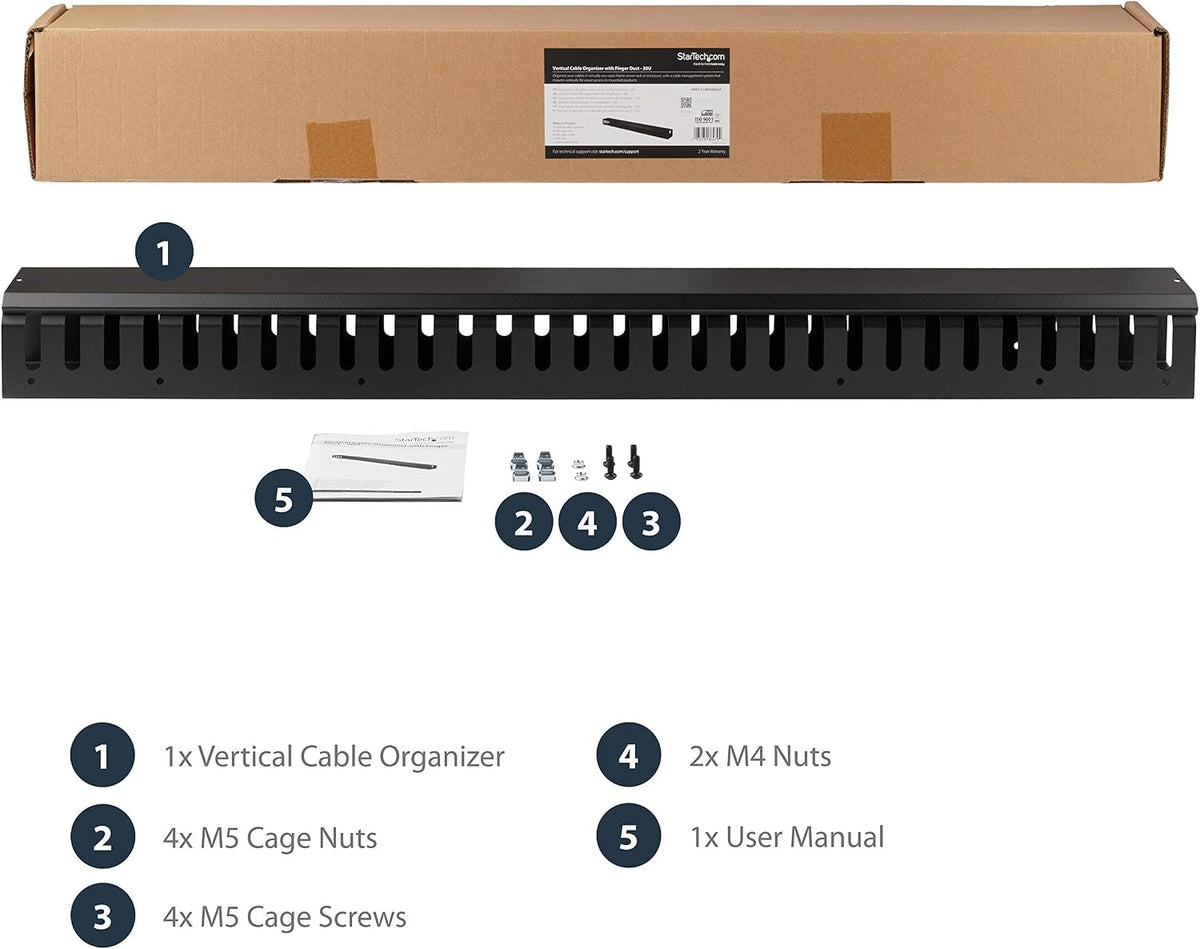 StarTech.com 3ft (1m) Vertical Cable Management Duct with Cover - 0U Open Slo...