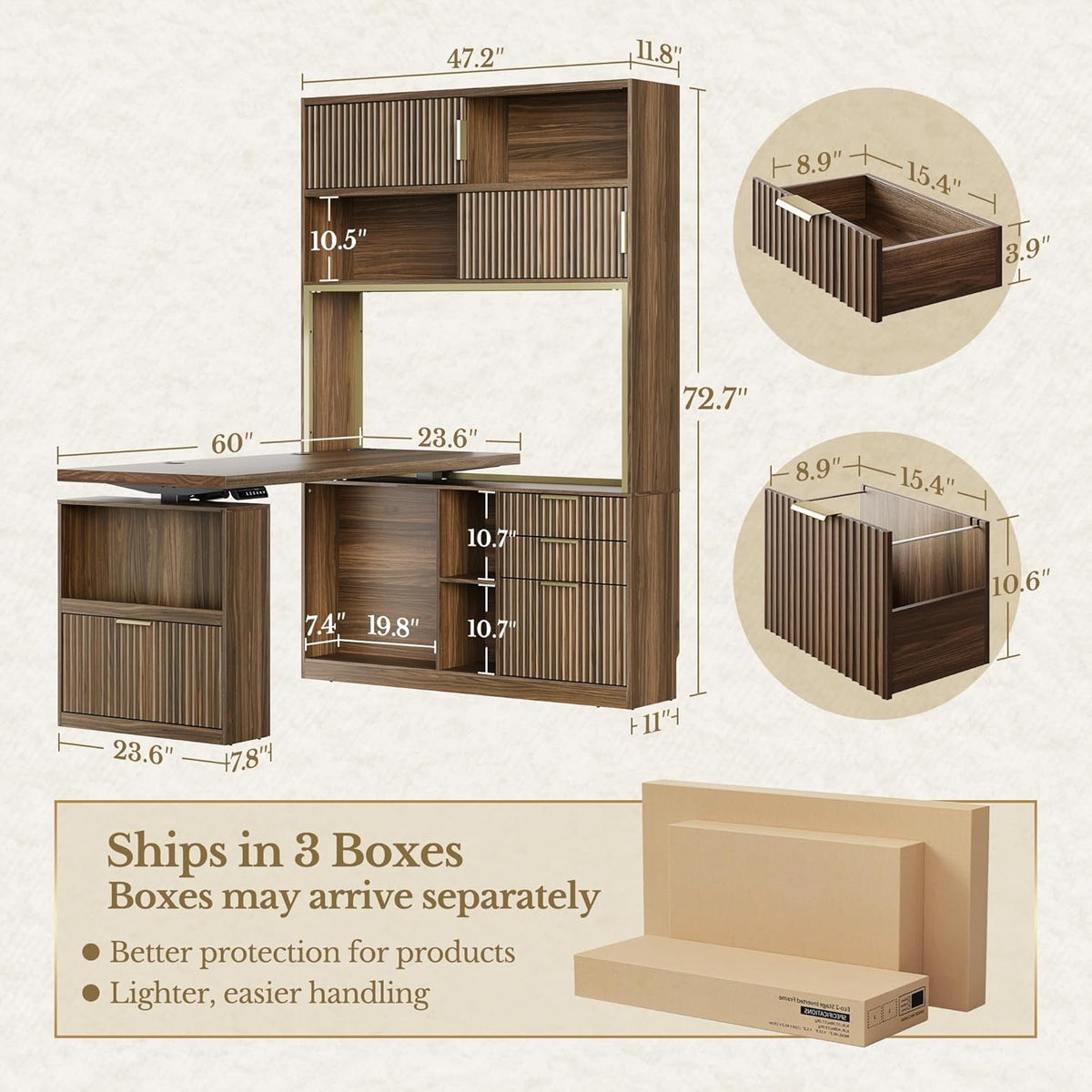 60'' L Shaped Standing Desk with Hutch, Black Walnut
