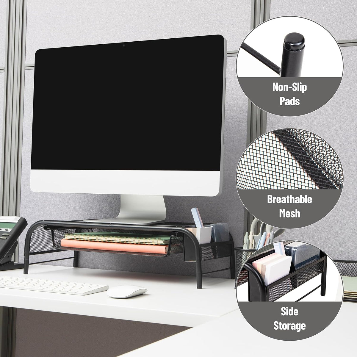 Mind Reader Monitor Stand, Ventilated Laptop Riser, Paper Tray, Office, Metal...