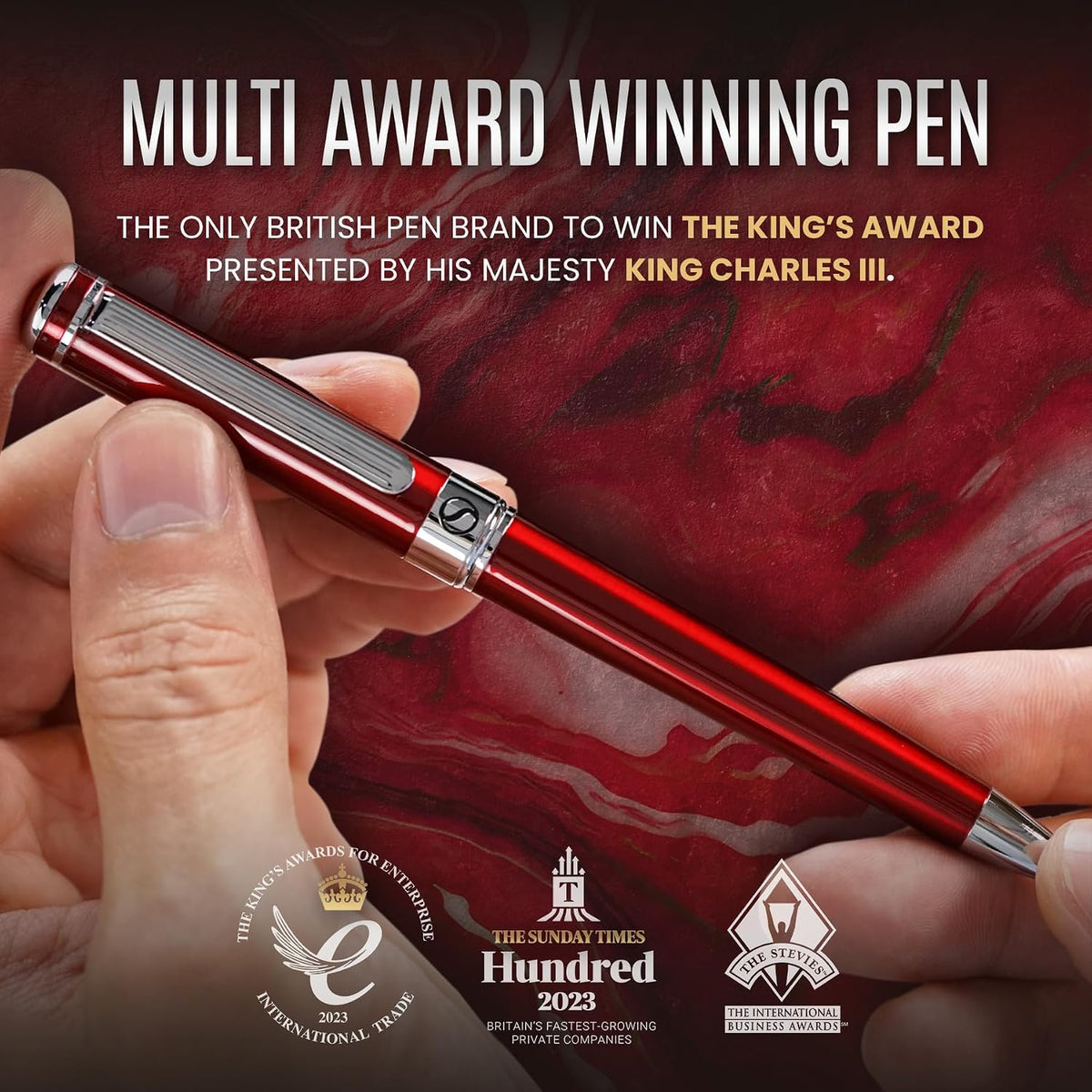 Scriveiner Deep Crimson Ballpoint Pen - Stunning Red Lacquer Luxury Pen, Chro...