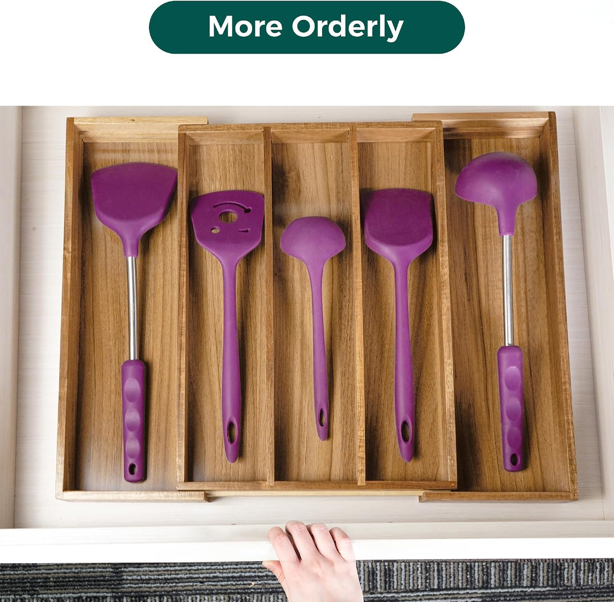 Utoplike Acacia Kitchen Drawer Organizer Expandable, Utensils Cutlery Tray