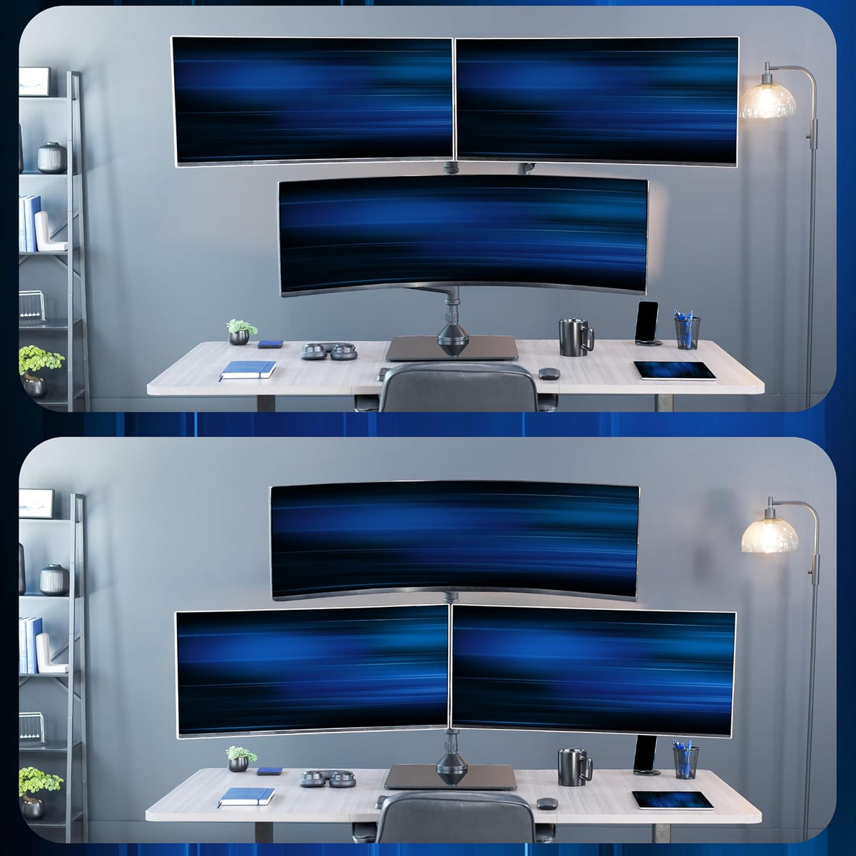 VIVO Pneumatic Arm Triple Ultrawide Monitor Desk Stand for Up to 49 inch Scre...