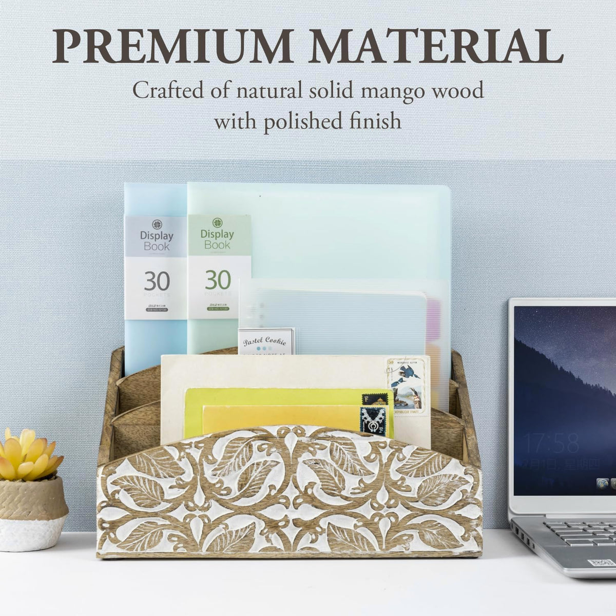 MyGift 3 Tier Rustic Solid Mango Wood Desk Mail Holder and Stationery Sorter ...
