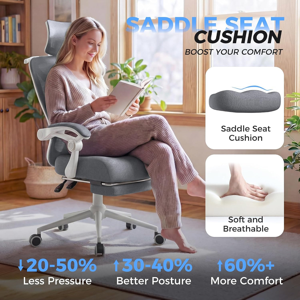 CYKOV Ergonomic Office Chair with Footrest, Reclining Mesh Back, 350 Lbs