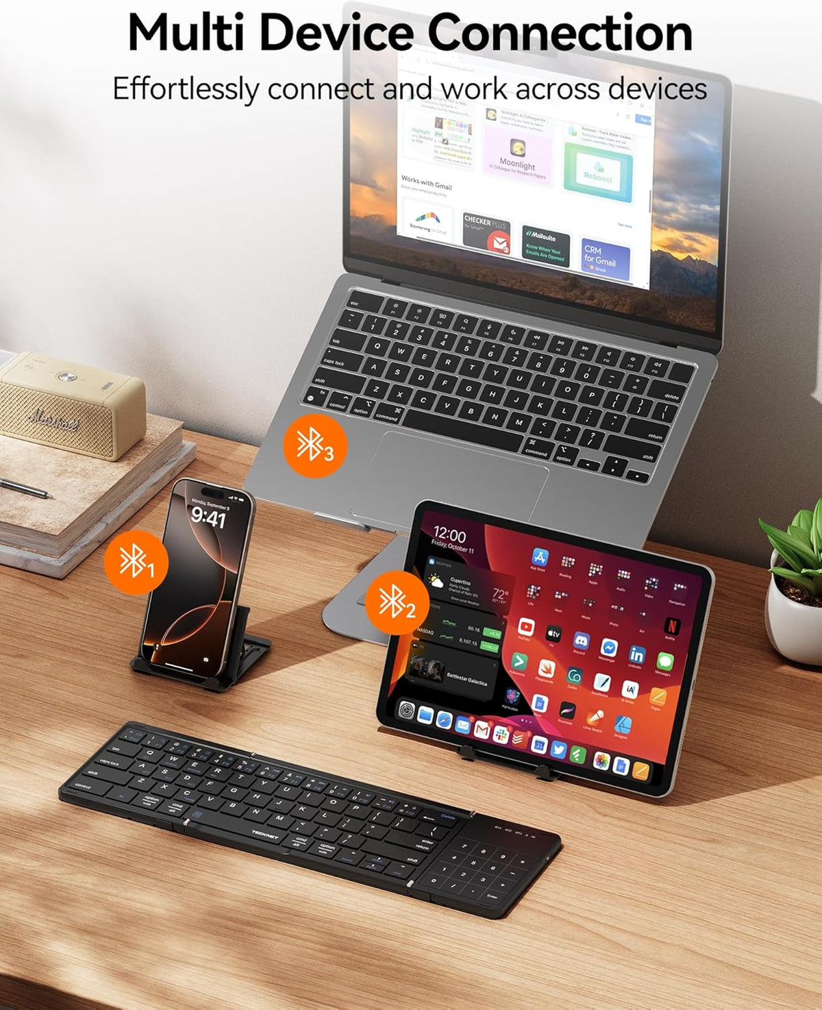 TECKNET Foldable Bluetooth Keyboard with Touchpad & Numpad