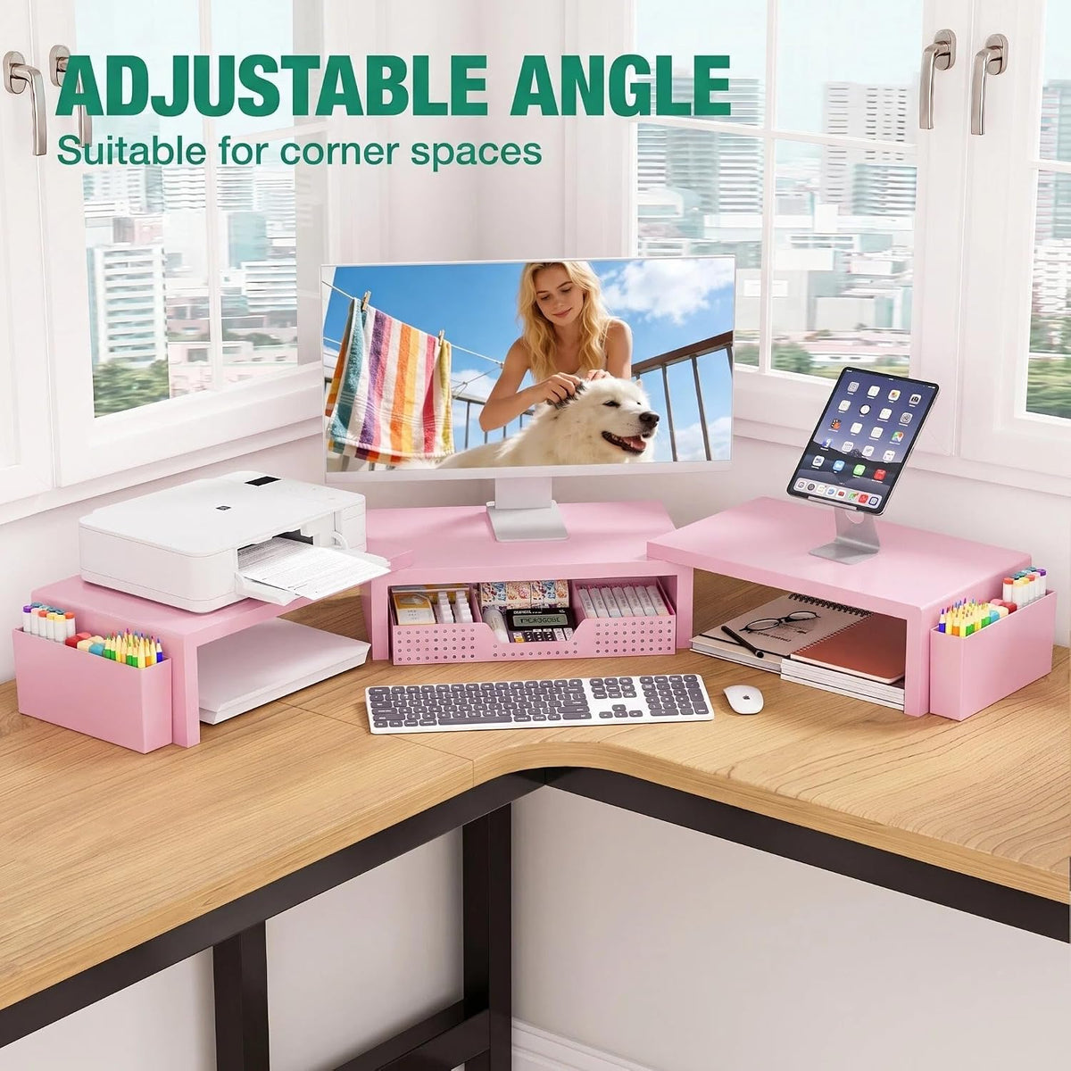 OPNICE Desk Organizer and Accessories, Computer Monitor Stand Riser with Draw...