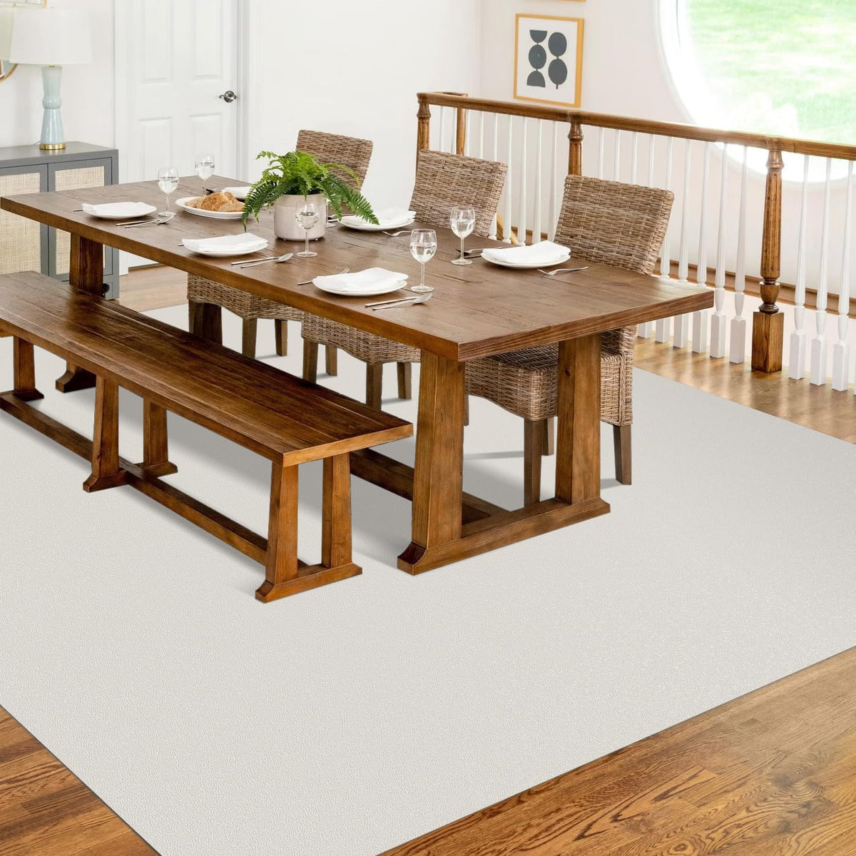 Soft Plastic Floor Mat for Under Dining Table, 5'×7' Beige Waterproof